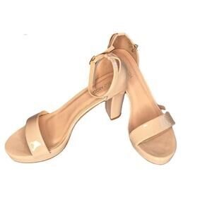 TOP Moda Women’s Sandals Cream Platform Chunky Heel 3" Open Toe Strappy Sz 9